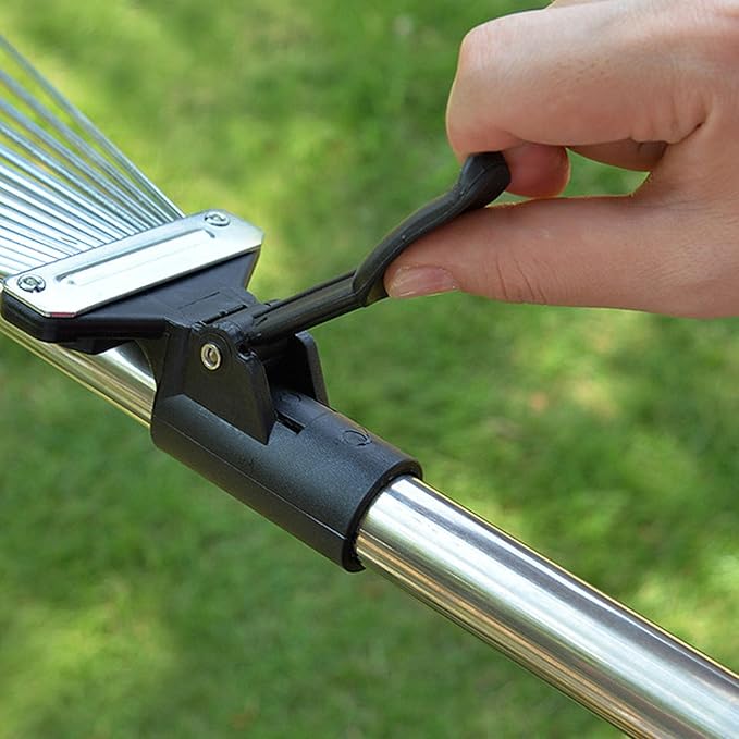 Adjustable Collapsible Garden Leaf Rake Aluminum Alloy Lawn Yard Rake for Leaf Cleaning Flower Bed and Outdoor Gardening (9 Teeth 55â73.5cm Length 11â31cm Width)