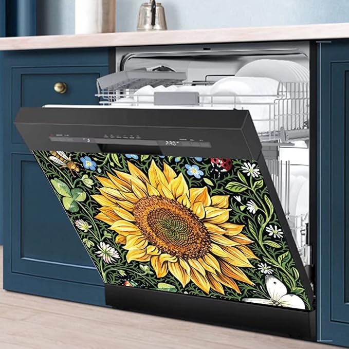 Sunflower Dishwasher Decorative Cover, Home Kitchen Dishwasher Decal Floral Refrigerator Cover Decals, Ordinary 23"x17"INCH