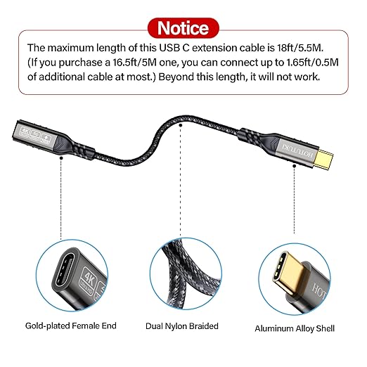 HOTUTUKI USB c Extension Cable 3.3ft, USB C 3.2 Extender Cord,USB c Male to to USB c Female Support PD 240W/5A Fast Charging, 20Gbps Sync Transfer, high Speed USB c Extension Cable