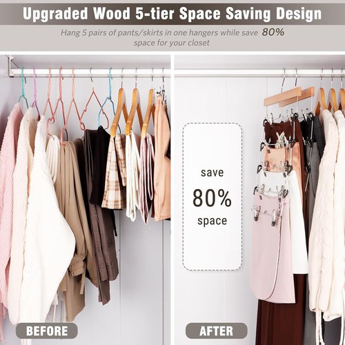 DOIOWN Skirt Hangers - Space-Saving Beechwood Design | 3-Pack Non-Slip Clips for Women’s Skirts