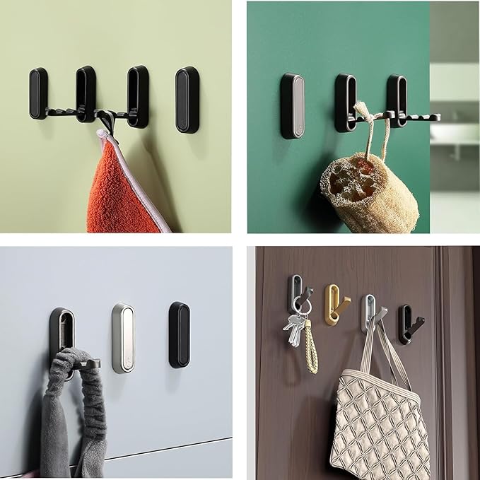 YipuVR 4PCS Gold Foldable Wall Hooks, Metal Folding Hooks Wall Mount, Easy Installation, Suitable for Bathroom Kitchen, Flip Down Hook for Wal l Hanging Coat, Bag, Towel, Key, Hat (Black)