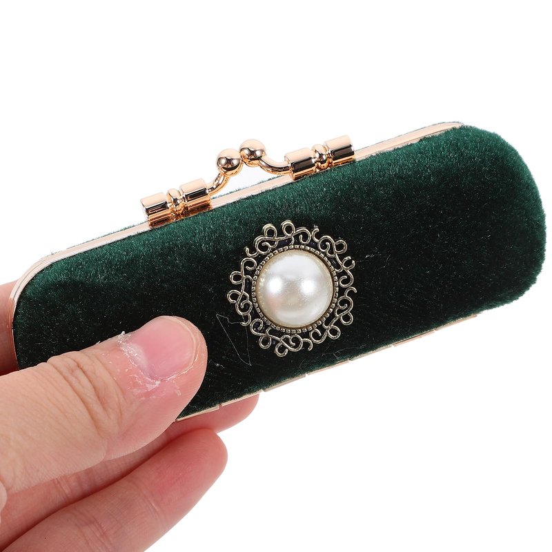 Cabilock Retro Lipstick Box with Mirror Compact Lip Balm Organizer Durable Cosmetic Storage Case Fits One Lipstick for Travel and Daily Use 3.93X1.37X0.98 Inches