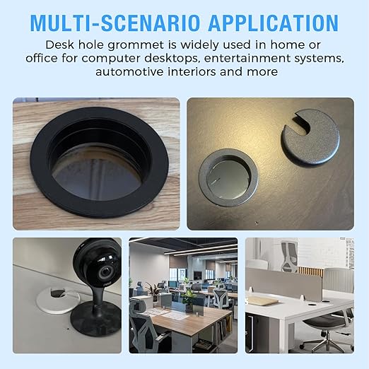 BOPOREAE Desk Grommet 1-3/8" (35 mm), Desk Cord Hole Cover, Cable Grommet ABS Plastic, Desk Hole Grommet for Office and Home Table Cable, Detachable Cable Cord Organizer (Light Grey 2 Pcs)
