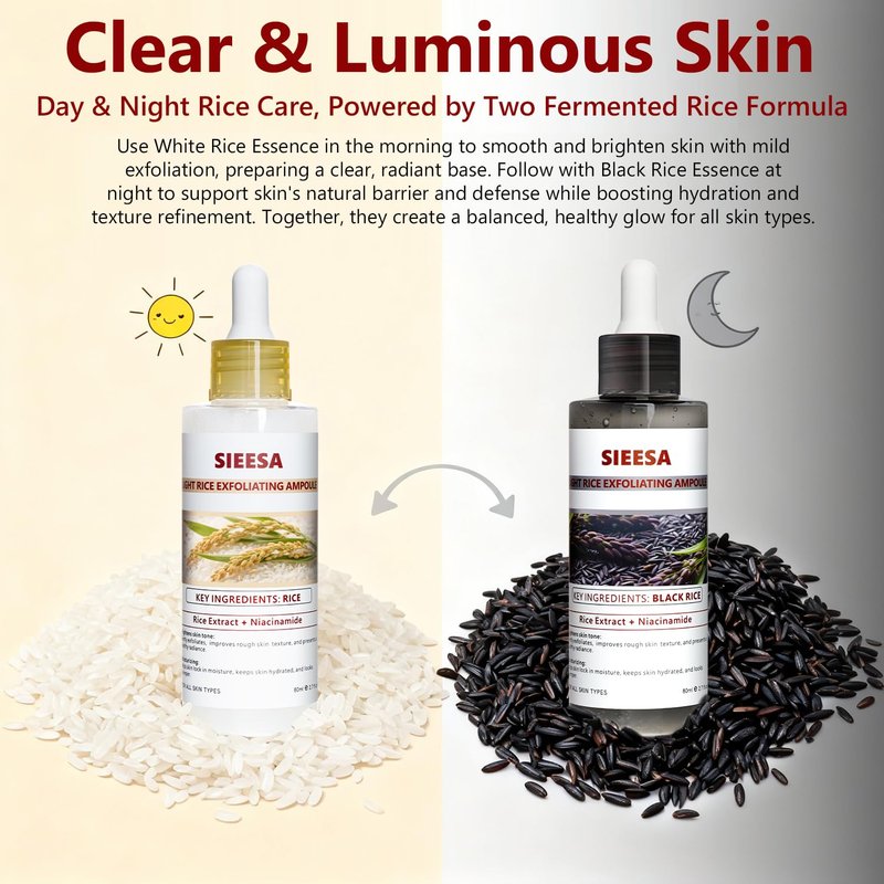 Rice Peel Shot,Peel Shot Glow Rice Ampoule Duo, White&Black Rice Exfoliant,Removes Dead Skin and Blackheads,Niacinamide Controls Oil Salicylic Acid Gentle Pore Clean, For Various SkinS(5.4 fl oz)