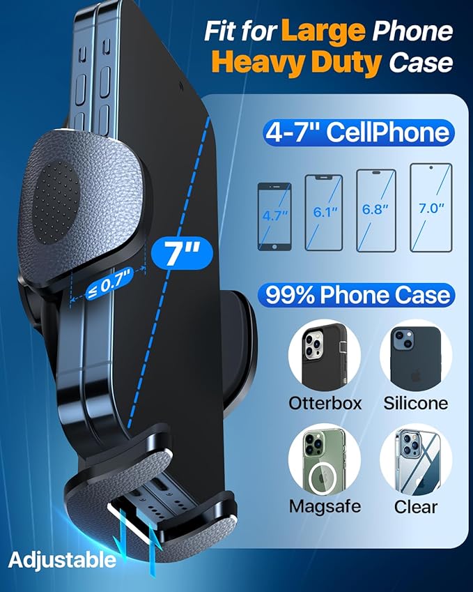 HTU 【Military-Grade Suction】 Cell Phone Holder for Car【Flexible Telescopic Arm】 Car Phone Mount Stand for Dashboard Windshield for iPhone 17 16 Pro Max 15 14 13 12 Samsung Truck Jeep, Dark Blue