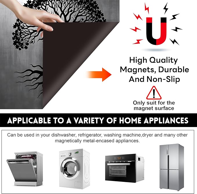 NYZE Black Tree of Life Dishwasher Magnets Decorative Cover Waterproof Magnetic Refrigerator Dish Washer Covers Panel for Kitchen Home Appliance Decor 23 x 26 Inch
