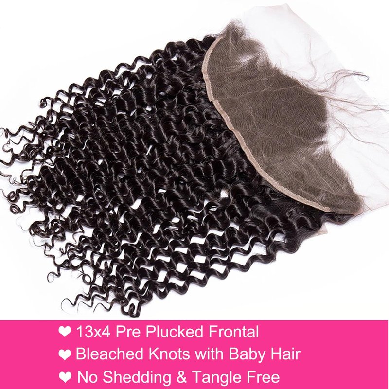 Deep Wave 13x4 HD Lace Frontal Human Hair Pre Plucked with Baby Hair Ear to Ear Transparent Lace Closure 100% Virgin Deep Wave Human Hair Frontal 14 Inch