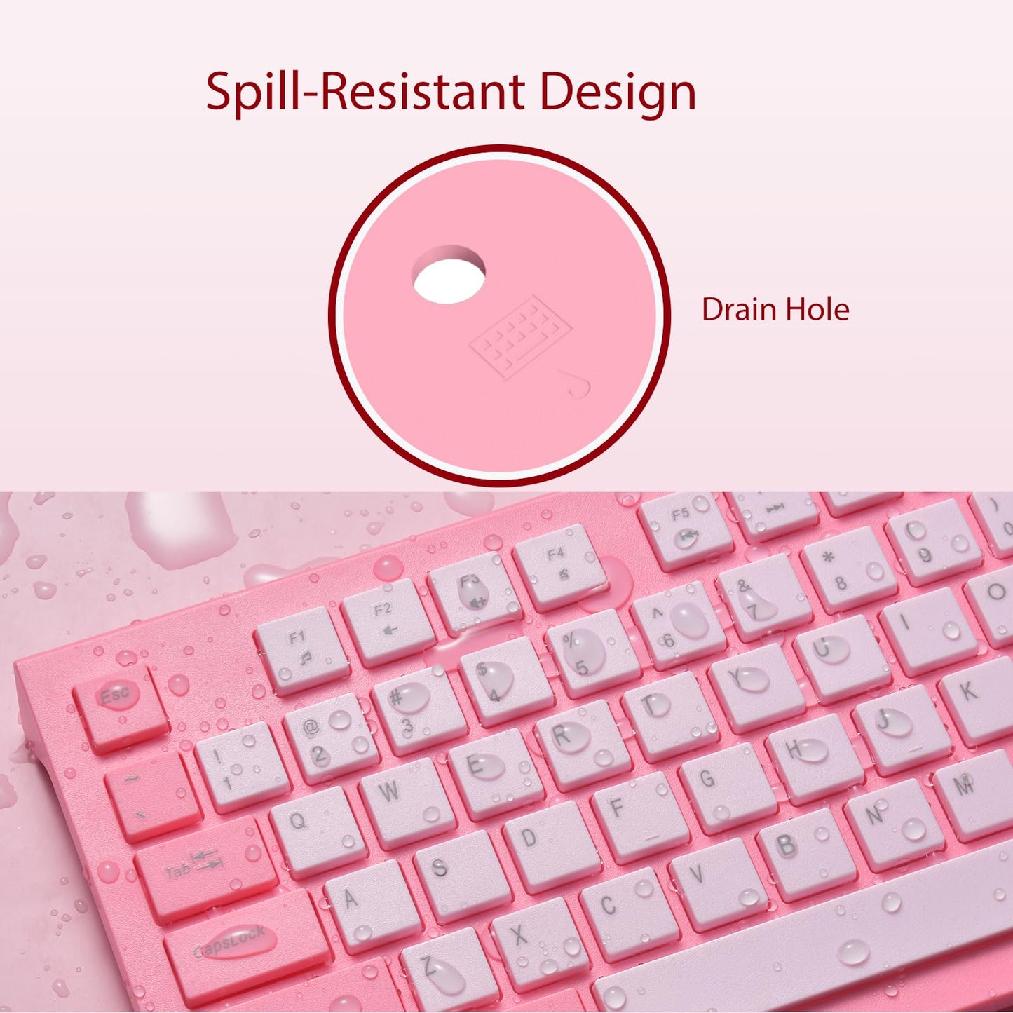 Wired Keyboard, Ultra-Thin USB Wired Computer Keyboard, Low-Profile Keys, Spill-Resistant, Multimedia Keys, Compatible with Windows, Mac, Chrome, Linux, and Android-Rose Pink