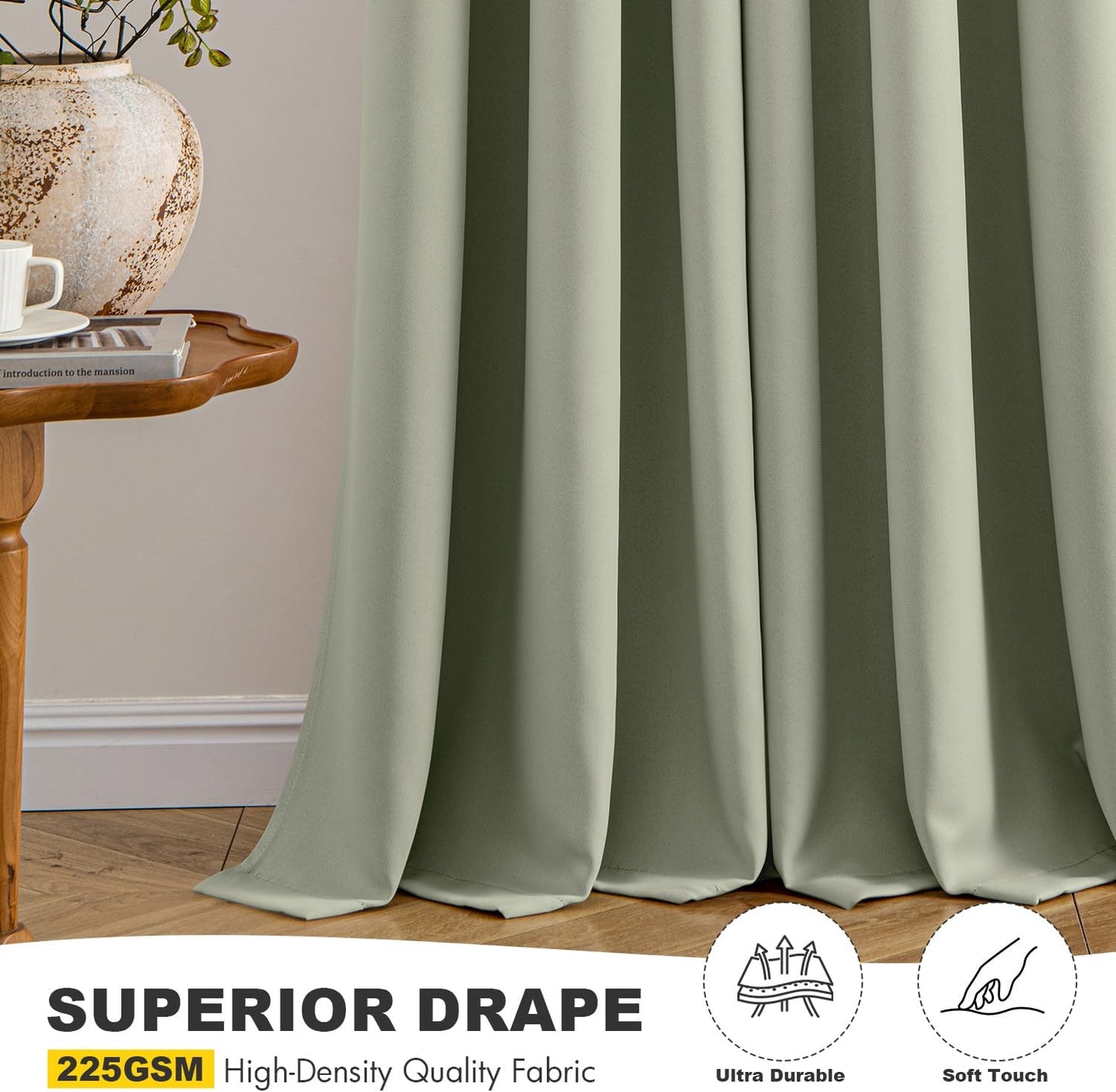 MIULEE Sage Green Blackout Curtains - Thermal Insulated Room Darkening Drapes | 40 x 50 Inches, 2 Panels