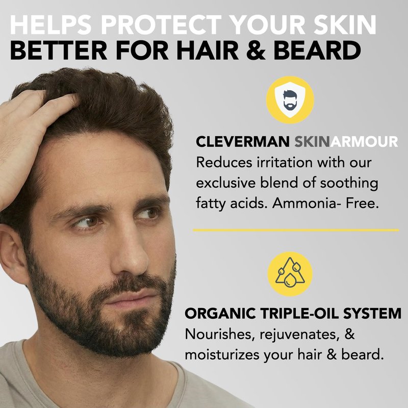 Reusable Hair & Beard Dye for Men – Dark Brown 3.1 | Up to 5 Uses, 7 Minutes | Natural Gray Coverage, No-Drip Cream with SkinArmour® – Cleverman