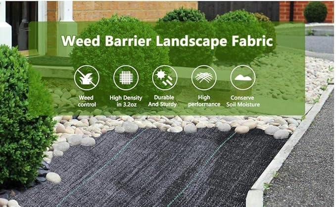 32inchx100ft Weed Barrier Landscape Fabric Heavy Duty, Weed Block Gardening Ground Cover Mat, Weed Control Garden Cloth, Woven Geotextile Fabric for Underlayment, Commercial Driveway Fabric