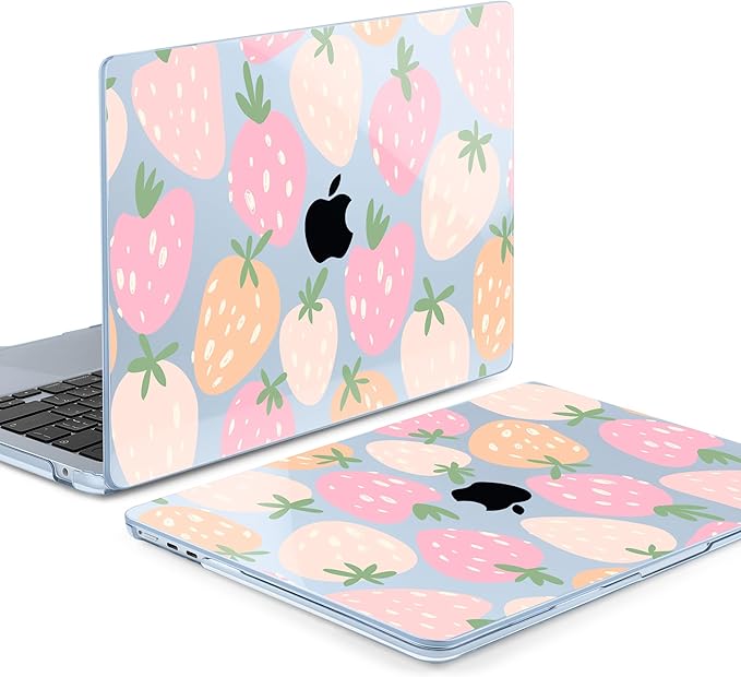 MEEgoodo Case for M5/M4/M3/M2 MacBook Air 13 inch 2026 2025 2024 2022, Fit Model A3449/A3240/A3113/A2681, Case Compatible with MacBook Air 13.6-inch, Cute Drawn Strawberries