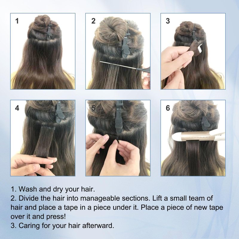 Sixstarhair Semi-Permanent Pre-taped Tape In Hair Extensions Traceable Remy Human Hair New Trend Invisible, Seamless and Reusable, Off Black Tape In Hair [Color 1B#-16inch]