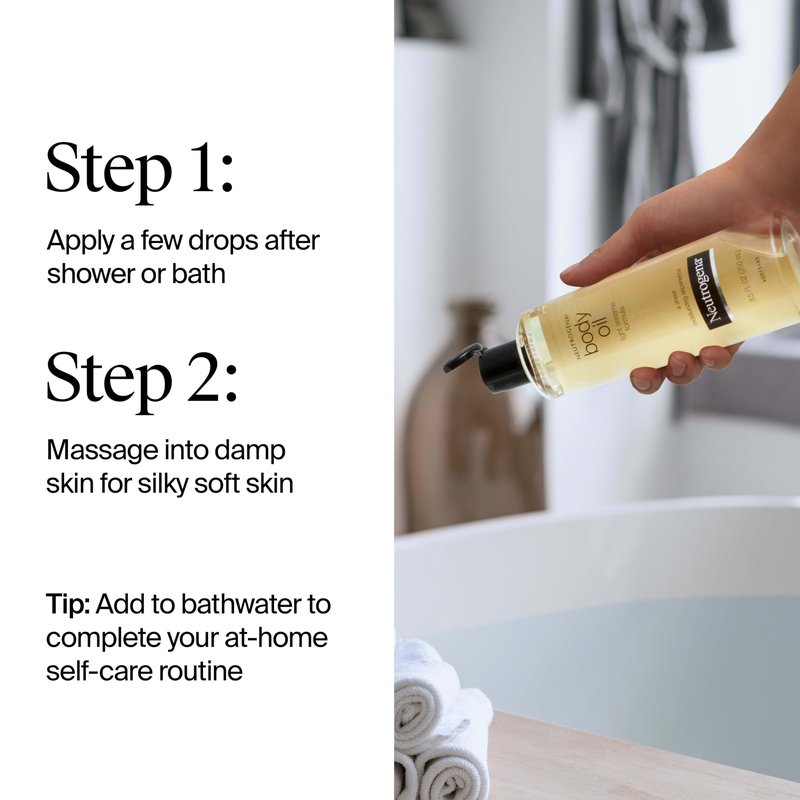 Neutrogena Body Oil Light Sesame Formula, Lightweight, Quick-Absorbing Nourishing Moisturizing Oil, Before and After Shower Application for Smooth, Radiant Looking Skin, Non-Greasy Feel, 16 fl oz