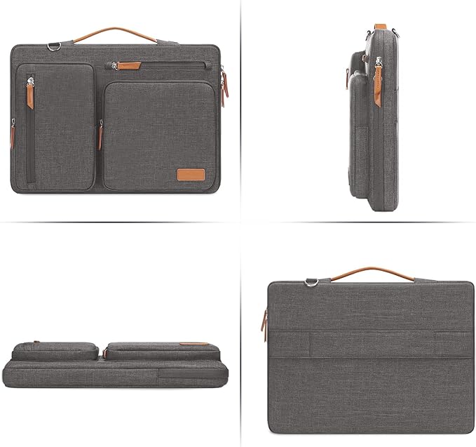 MOSISO 360 Protective Laptop Shoulder Bag,13-13.3 inch Computer Bag Compatible with MacBook Pro 14, HP, Dell, Lenovo, Asus Notebook,Side Open Messenger Bag with 4 Zipper Pockets&Handle, Taupe Gray
