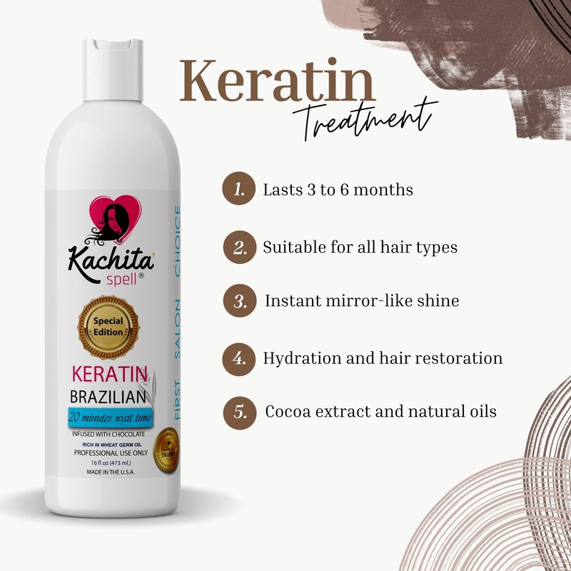 Kachita Spell Brazilian Keratin Hair Straightening Treatment, Lasts Up to 18 Weeks, Keratin Chocolate & Argan Oil Complex, Queratina para Alisar el Cabello, Home & Professional Use, 16 fl oz