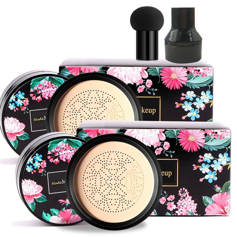 2 Pack Mushroom Head Air Cushion CC Cream BB Cream, Concealer Lasting Nude Makeup Moisturizing Brightening Pigment CC Liquid Foundation Ivory