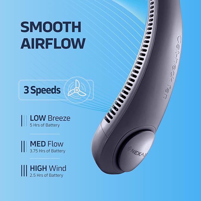 NEXAIR Portable Neck Fan Hands Free Cooling Bladeless Blue