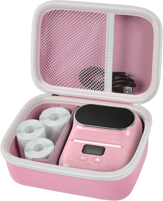 Boobowl Case Compatible with Phomemo M110 Label Maker - Portable Mini Bluetooth Thermal Label Maker Carrying Storage Bag for Printer Labels, USB Cable and Accessories - Pink (Box Only)