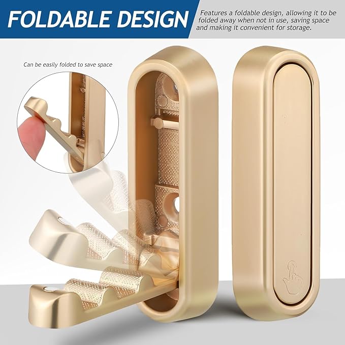YipuVR 4PCS Gold Foldable Wall Hooks, Metal Folding Hooks Wall Mount, Easy Installation, Suitable for Bathroom Kitchen, Flip Down Hook for Wal l Hanging Coat, Bag, Towel, Key, Hat (Black)
