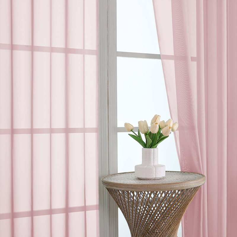 OWENIE Blush Sheer Curtain 90 Inches Long 2 Panels Set, Solid Filmy Drapes for Living Room Bedroom, Elegant Window Voile Sheer Curtain Panels Drapes, 2 Pcs, Each 59" Wx90 L Inch