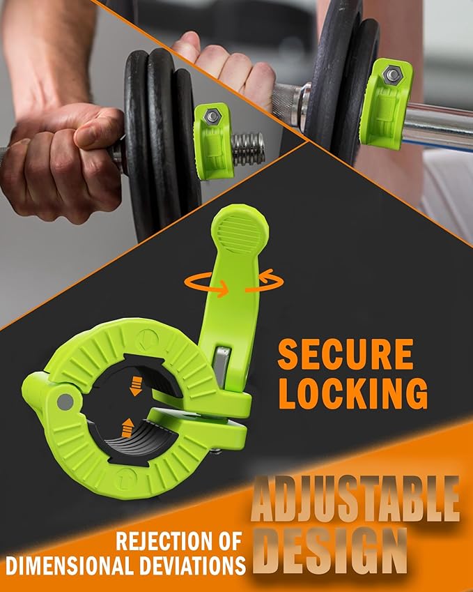 MAXRICH Barbell Clamp 1 inch Multiple Sizes & Adjustable Weight Clips for Barbell Quick Release Barbell Clips|Barbell Collar Bar Locks for Weight Lifting (Green)