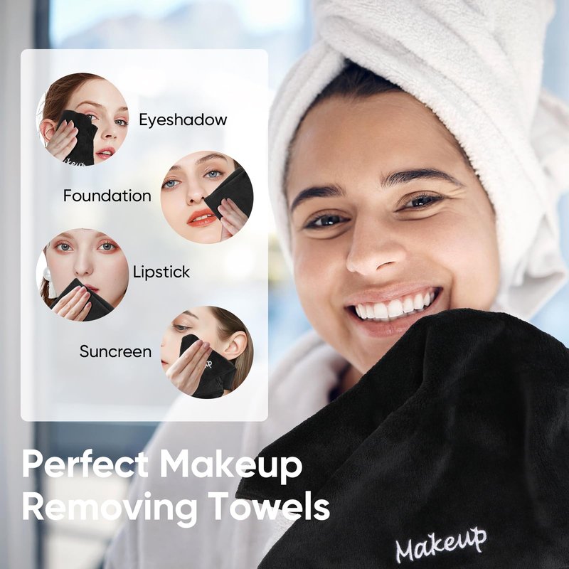 UNIMADE Makeup Remover Cloth, 12 Pack Black Facial Wash Cloths, Soft Coral Fleece Microfiber Towels for Face, Hand, and Bathroom(13" x 13")