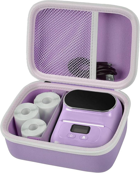Boobowl Case Compatible with Phomemo M110 Label Maker - Portable Mini Bluetooth Thermal Label Maker Carrying Storage Bag for Printer Labels, USB Cable and Accessories Black (Box Only)-Purple