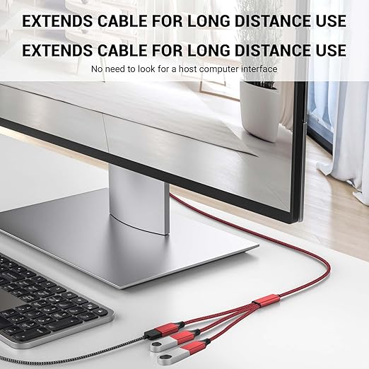 POHFP 1FT USB Splitter 3 in 1 Out, A Male to 3 Female Extension Cable, USB Y Splitter Support Charging and Data Transfer for TV/PC/Laptop/MacBook/Keyboard/ PS4/ PS5/ Flash Drive/LED Etc.(Red)
