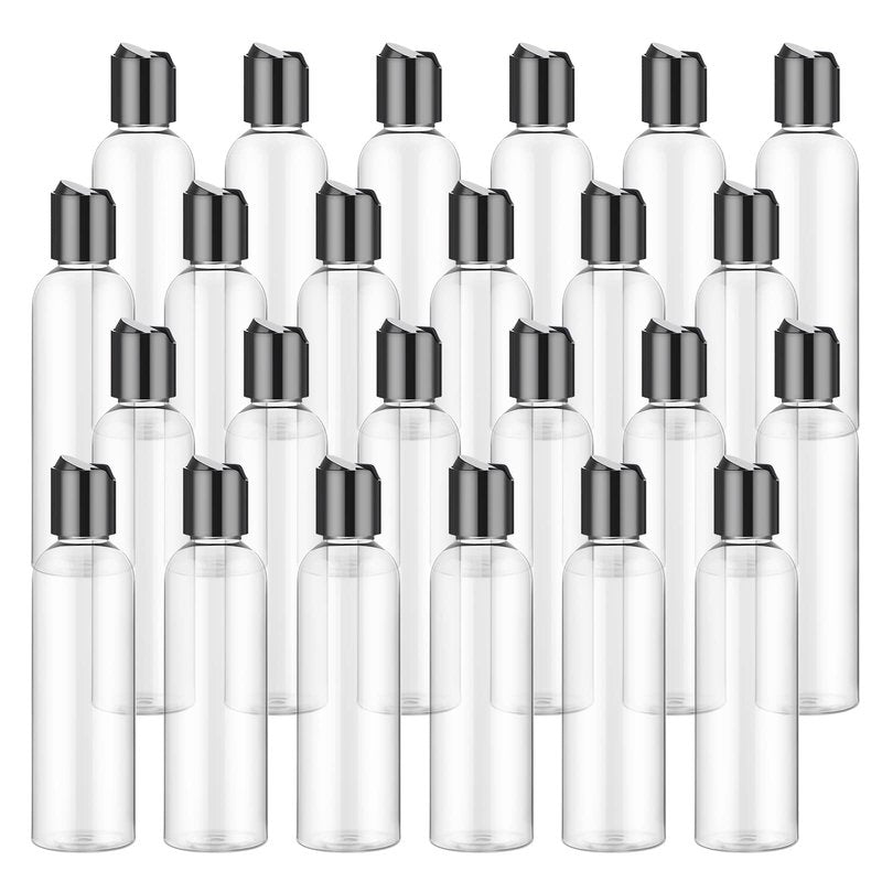 Potchen 24 Pcs 6.8 oz Clear Plastic Empty Bottles Refillable Containers with Disc Cap Travel Shampoo Bottles for Shampoo Lotions Creams Liquid Cosmetic Body Soap