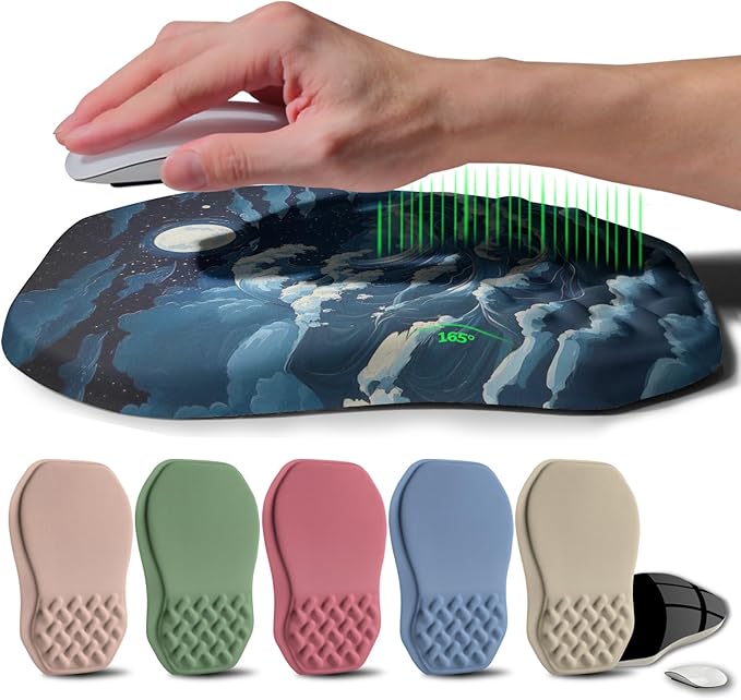 Gleamtide Ergonomic Raised Mouse Pad Wrist Support with Bilateral Slope Memory Foam Mousepad for Wrist Rest and Carpal Tunnel Pain Relief 11.8x7.9〃Indigo Fury Wave