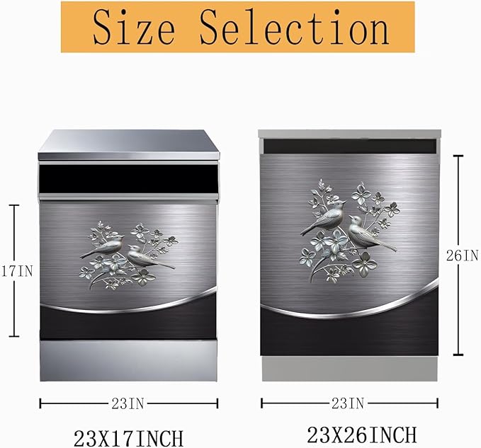 Grey Metal Silver Pattern Dishwasher Cover Sheet Magnetic Bird Flower Polishing Steelbird Dishwasher Skin Decor Silver Texture 23X17 INCH Magnet Rerigerator Wrap Kitchen Panel Full Decal