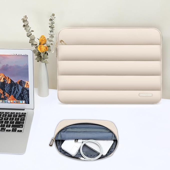 MOSISO Laptop Case 14 inch, 14 inch Puffy Laptop Sleeve Compatible with HP Lenovo Dell ASUS Acer, HP Stream, Dell Latitude, Lenovo IdeaPad, Polyester Horizontal Bag with Small Case, Sand