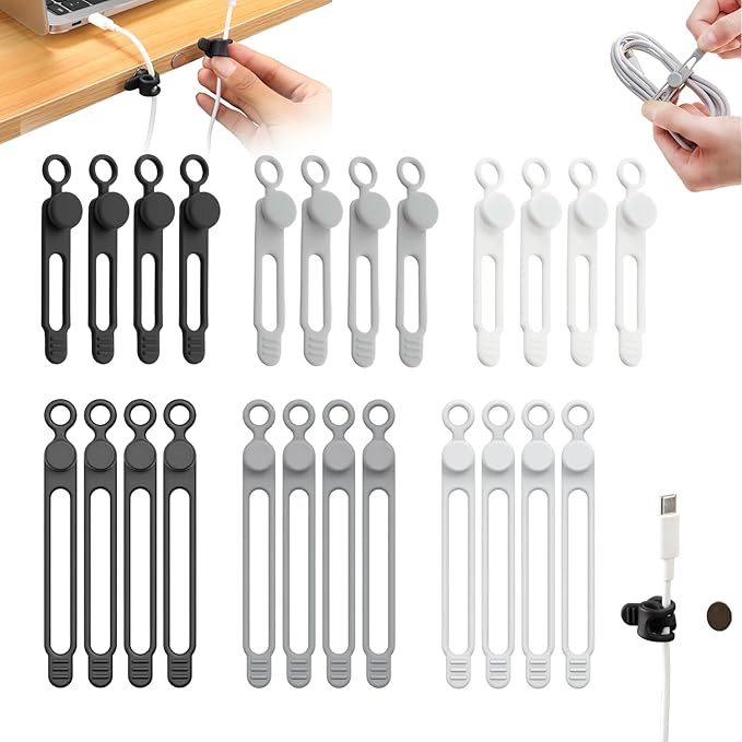 Muxou Silicone Cable Ties, Magnetic Data Cable Organizers Reusable Cable Ties Wire Organizer Adjustable Fastening Cable Straps Magnetic Silicone Cable Straps Cord Organizer for Bundling Earphone