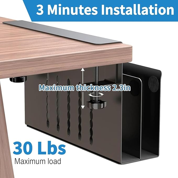 osseph 2 Tier Desk Side Storage Organizer, Under Desk Laptop Holder, No Drill Hanging Desks Caddy for Office & Home, Clamp On Desk Shelf for Tablet, Files, Accessories, Load 30Lbs