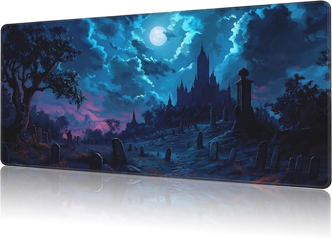 NIYLYNSYN Mouse Pad Large Gothic Graveyard Non-Slip Game Desk Mat with Stitched Edge Laptop Keyboard Desk Pad for Work Home Gaming (35.4 x 15.7 Inches)