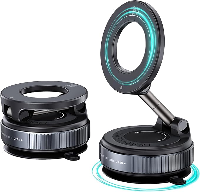 CARMOUNT Clutch-X™ Black – Vacuum Phone Mount Suction Cup Car Phone Holder for iPhone, Window Phone Mount for Travel, 360° Vacuum Magnetic Phone Holder for Car, Magnetic Phone Holder with Suction Cup