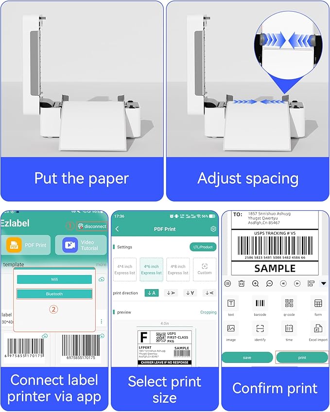 LFPERT Bluetooth Thermal Label Printer, Wireless 4x6 Shipping Label Printer for Small Business & Shipping Package Compatible with Android, iOS, Windows & Mac, Used for Amazon, Ebay, Shopify, USPS Etc