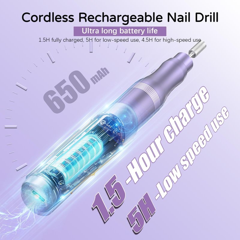 Electric Nail Drill Set, Cordless Electric Nail File Set Rechargeable, 5 Speed Portable Nail Drill Machine for Thick Nail Toenail Cuticle, Hand Feet Trimmer Buffer for Women Men Baby Pets