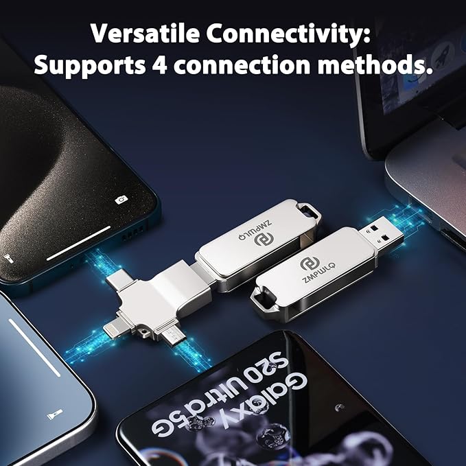 Photo Stick 256GB 4-in-1 USB Flash Drive for iPhone Android PC Auto Backup