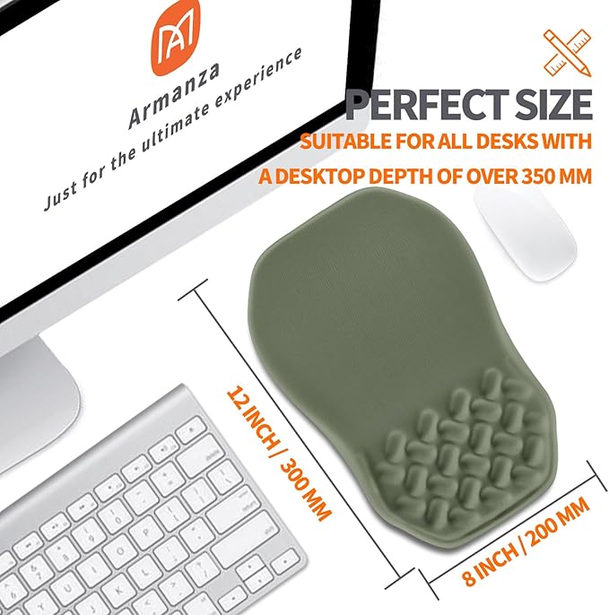 Armanza Ergonomic Slope Mouse Pad Wrist Support, Wrist Rest Mousepad for Carpal Tunnel Pain Relief with Massage Bulge and Slow Rebound Memory Foam (12x8 inch, Olive Green)