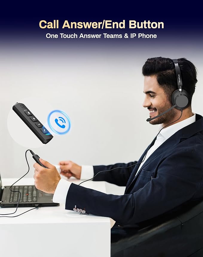 USB Headset with Microphone for PC-Wired Noise Reduction Office Headset for Work with Laptop/Mac,Computer Headphones with Volume Control & Mic Mute,Compatible with Zoom/Skype/MS Teams/Call Centers