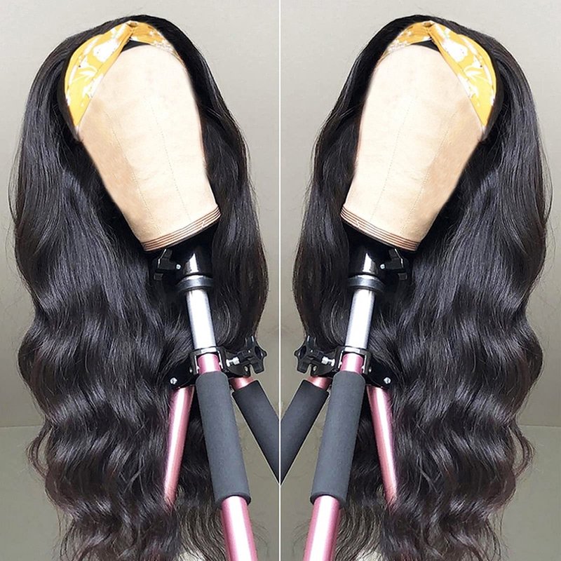 catti Headband Wig Human Hair Body Wave Headband Wigs for Black Women Brazilian Virgin Hair Glueless None Lace Front Half Wigs Human Hair Wear and Go Headband Wigs 180 density (18" Headband wigs)