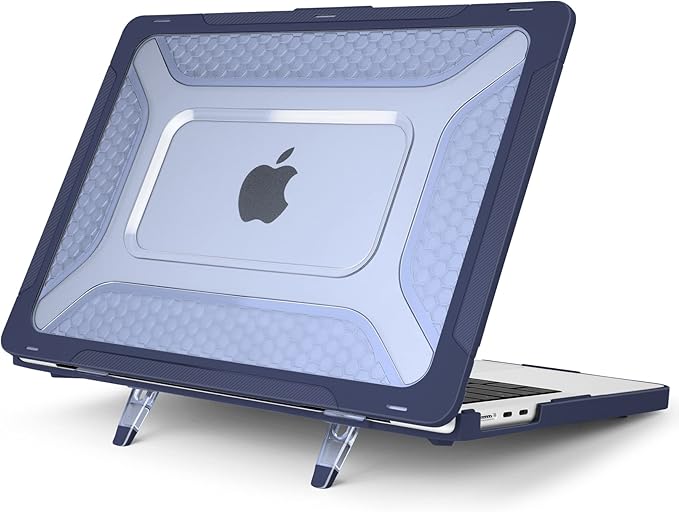 Batianda Extreme Heavy Duty Case for New MacBook Air 13.6 inch 2026 M5 2025 M4 2024 M3 2022 Release - Anti-Slip Rubberized Stand (Holds 25lbs) Honeycomb Exoskeleton Max Cooling & Stability - Navy Blue