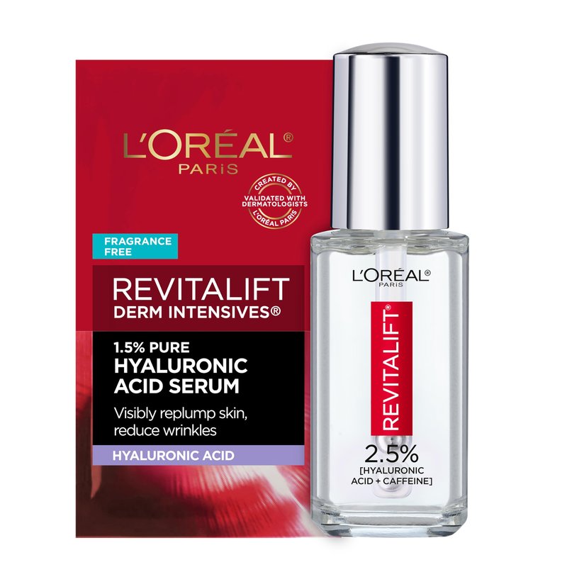 L'Oreal Paris Revitalift Hyaluronic Acid + Caffeine Hydrating Eye Serum for Dark Circles, Fragrance Free .67 fl. oz + Moisturizer Sample