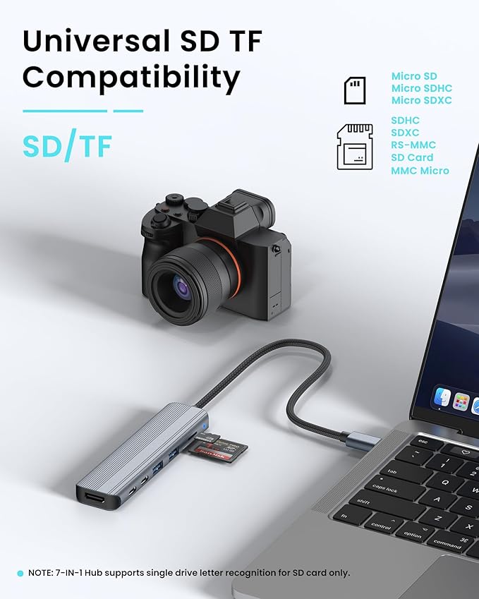 Glomtheia USB C Hub Multiport Adapter for Laptop MacBook Air/Pro, Multiple Ports Dongle Dock with 4K HDMI, 100W PD, 2xUSB-A 3.0, USB-C Data Port, SD/TF Card Reader