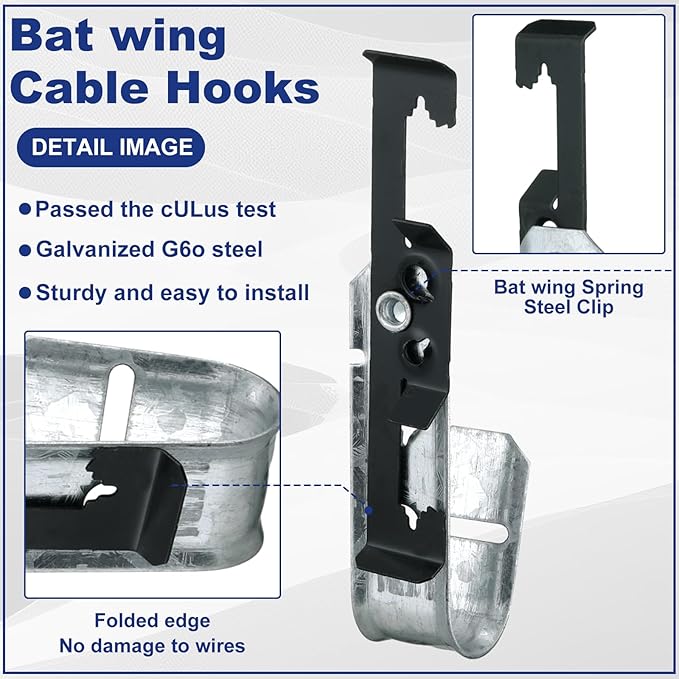 Zonon 25 Pcs J Hooks for Hanging Metal J Hook Hangers Cable Support with Bat Wing Heavy Duty G60 Galvanized Steel Cable Hooks for Attaching Ceiling Wire Threaded Rod (3/4 Inch)