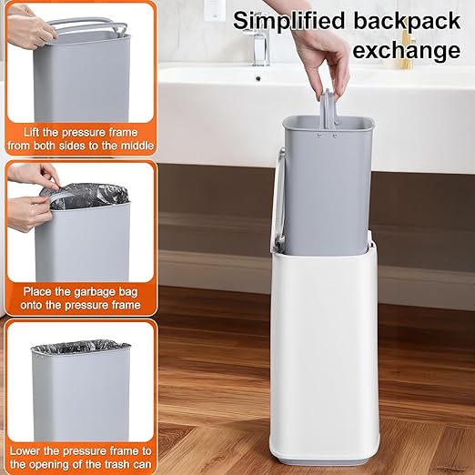 White Plastic Mini Trash Can, Toilet Cleaner Stick, Toilet Brush Holder, 36 Refills and 5 Rolls of Trash Bags, 2-Gallon Trash Can with Pop-Out Lid, Suitable for Bathrooms and Small Toilets.