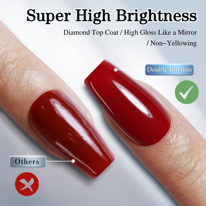 Double Rhythm No Wipe Gel Top Coat & Base Coat Set - 15ML Clear Glossy Polish Kit