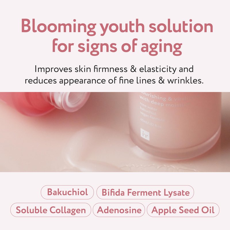 Face Republic Blooming Forever Rosé Serum 45ml 1.52 fl oz | Damask Rose, Bakuchiol | Revitalizing & Rejuvenating | Wrinkle Care | Firm and Elastic Skin | Vegan Korean Skincare